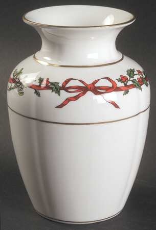 Holly Ribbons 6" Vase