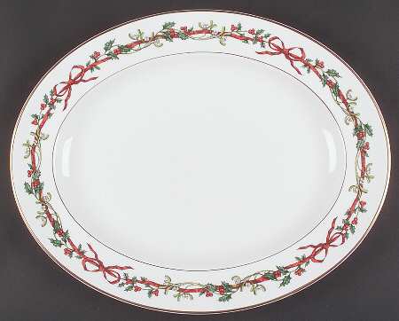 Holly Ribbons 16" Oval Serving Platter
