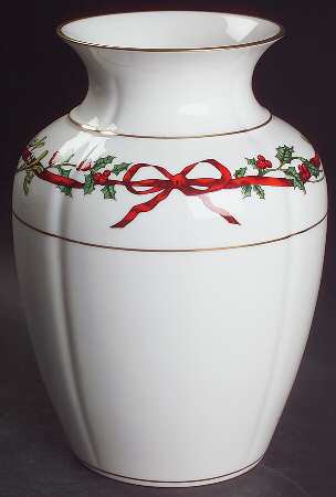 Holly Ribbons 8" Vase