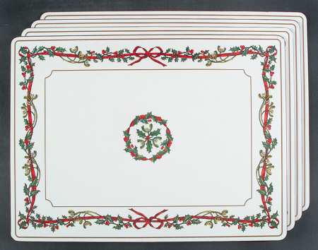 Holly Ribbons Placemat Set - Set of 4