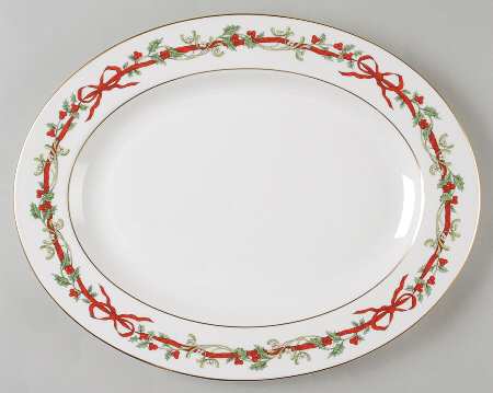 Holly Ribbons 15" Oval Serving Platter