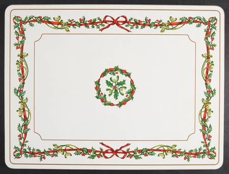 Holly Ribbons Rectangular Cork Back Trivet