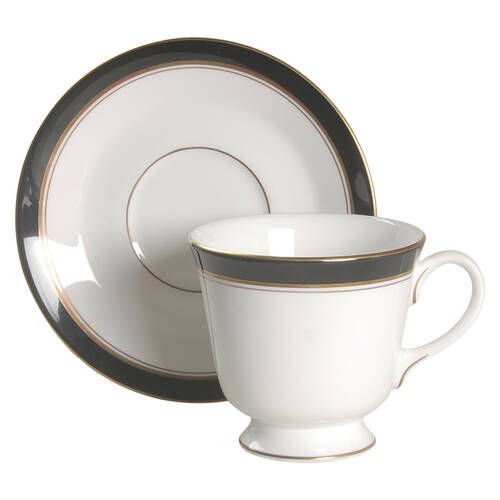 Howard Black (Gold Trim) Footed Cup & Saucer Set