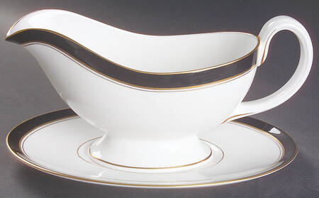 Howard Black (Gold Trim) Gravy Boat & Underplate