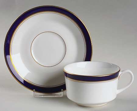 Howard-Cobalt Blue (Gold Trim) Flat Cup & Saucer Set by Royal Worcester