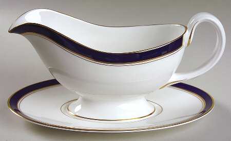Howard-Cobalt Blue (Gold Trim) Gravy Boat & Underplate by Royal Worcester