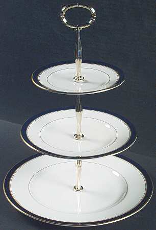 Howard-Cobalt Blue (Gold Trim) 13 7/8"-14 1/4" 3-Tiered Serving Tray(DP,SP,BB) HC