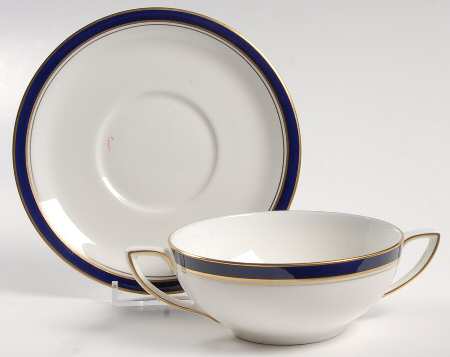 Howard-Cobalt Blue (Gold Trim) Flat Cream Soup Bowl & Saucer Set