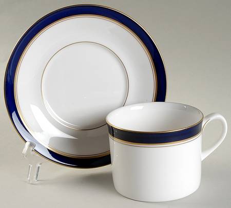 Howard-Cobalt Blue (Gold Trim) Flat Cup & Saucer Set
