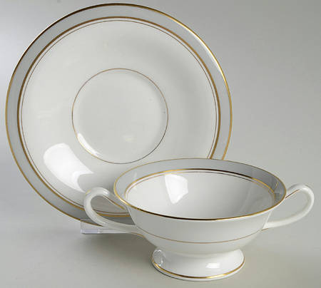 Howard Gray (Gold Trim) Footed Cream Soup Bowl & Saucer Set