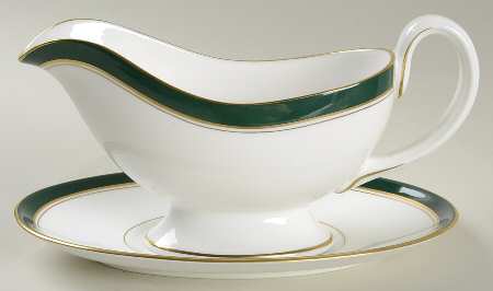 Howard Leather Green Gravy Boat & Underplate