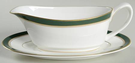Howard Leather Green Gravy Boat & Underplate