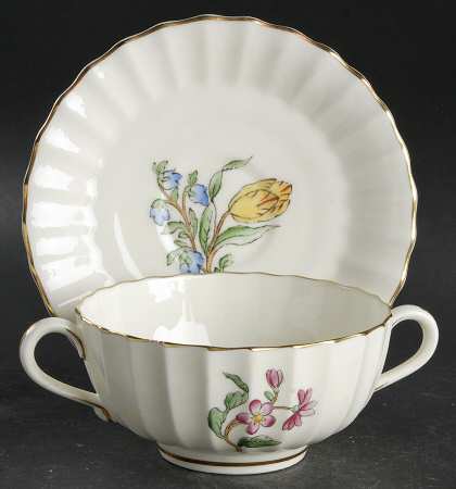 Indian Sprays Footed Cream Soup Bowl & Saucer Set