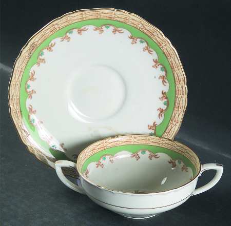 Kildare Green Flat Cream Soup Bowl & Saucer Set