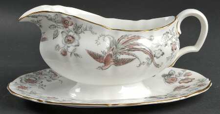 Lakme Pink and Gray Gravy Boat with Attached Underplate