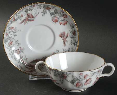 Lakme Pink and Gray Flat Cream Soup Bowl & Saucer Set
