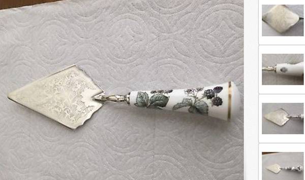 Lavinia (White Body, Bone) Pie & Cake Server with Silverplate Blade