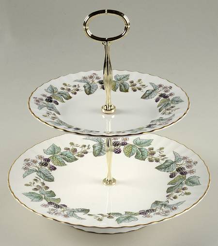 Lavinia (White Body, Bone) 11 1/4"  2 Tier Footed Serving Tray (DP,SP,FR) HC