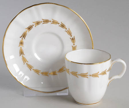 Lotus Gold and White Flat Demitasse Cup & Saucer Set