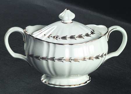 Lotus Gold and White Sugar Bowl & Lid