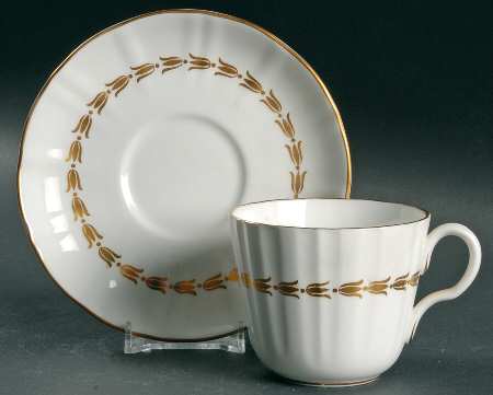 Lotus Gold and White Flat Cup & Saucer Set
