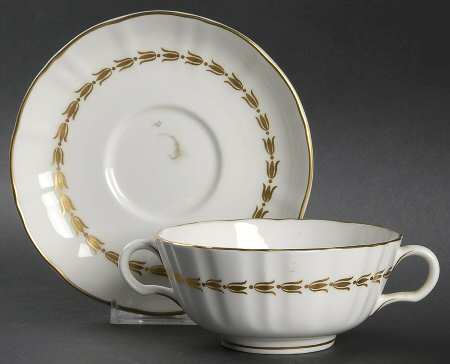 Lotus Gold and White Footed Cream Soup Bowl & Saucer Set