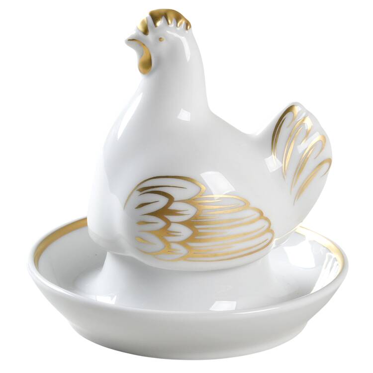 Lustre Gold Egg Holder & Figural Lid