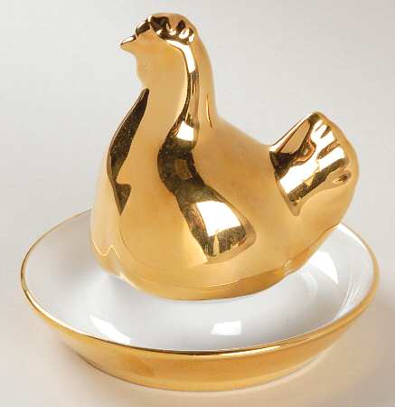 Lustre Gold Egg Holder & Figural Lid
