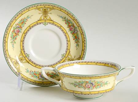Marjorie Yellow Footed Cream Soup Bowl & Saucer Set