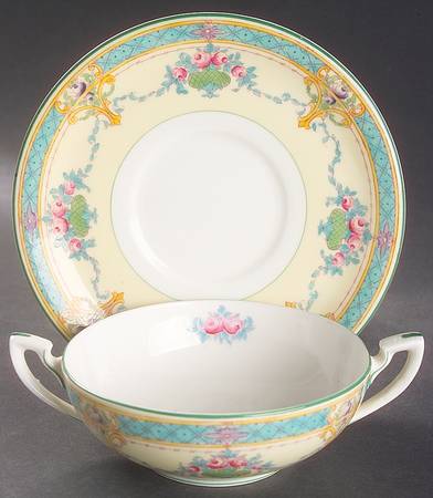 Melba Cream Rim Flat Cream Soup Bowl & Saucer Set