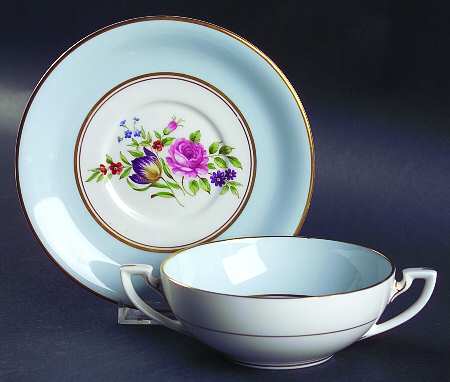Miranda Blue Flat Cream Soup Bowl & Saucer Set