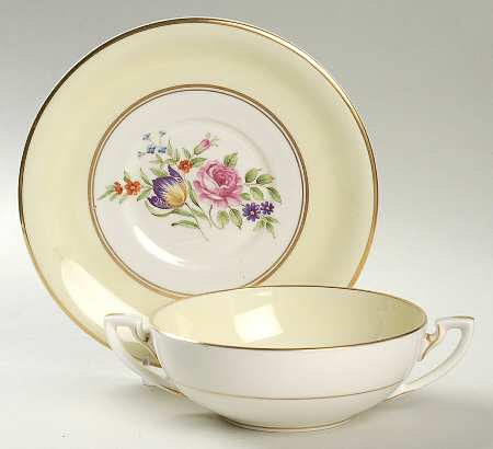 Miranda Yellow Flat Cream Soup Bowl & Saucer Set