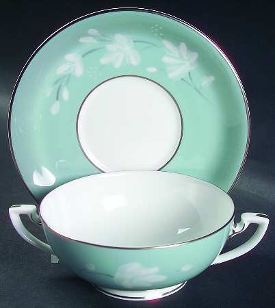 Moonflower Footed Cream Soup Bowl & Saucer Set