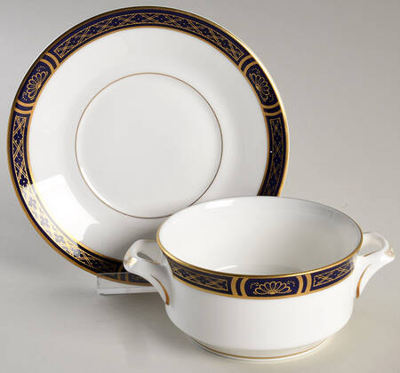 Mountbatten Cobalt Blue (Gold Trim) Flat Cream Soup Bowl & Saucer Set