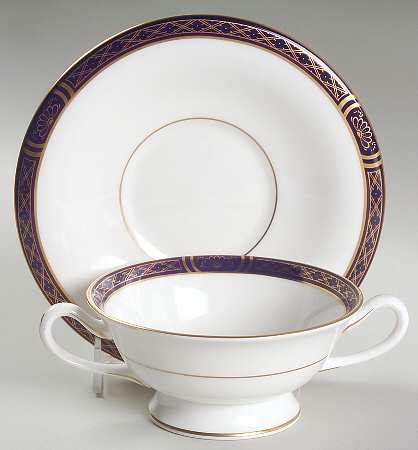 Mountbatten Cobalt Blue (Gold Trim) Footed Cream Soup Bowl & Saucer Set