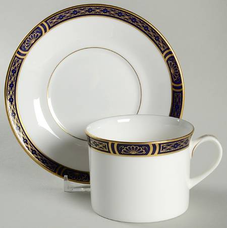 Mountbatten Cobalt Blue (Gold Trim) Flat Cup & Saucer Set