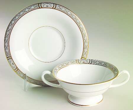 Mountbatten Grey Footed Cream Soup Bowl & Saucer Set