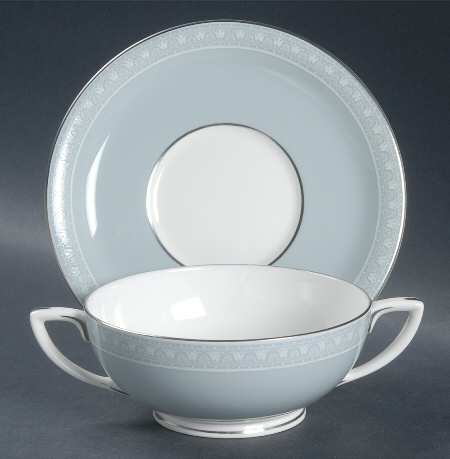 Orleans (Platinum Trim) Footed Cream Soup Bowl & Saucer Set