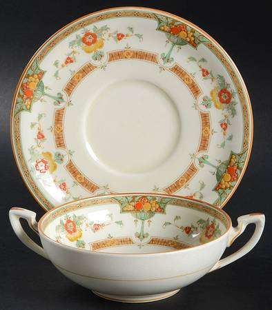 Orlando Orange Flat Cream Soup Bowl & Saucer Set