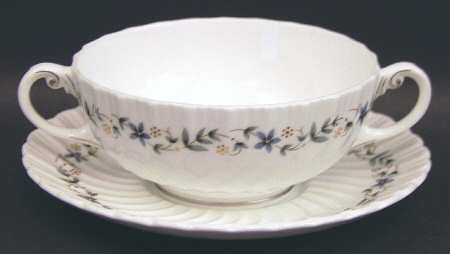 Petite Fleur (Swirl) Footed Cream Soup Bowl & Saucer Set