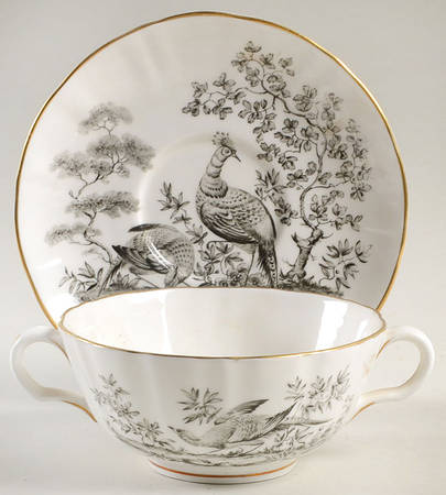Pheasant Black Footed Cream Soup Bowl & Saucer Set