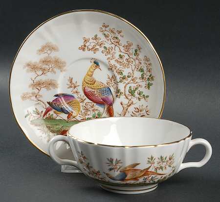 Pheasant Multicolor Footed Cream Soup Bowl & Saucer Set