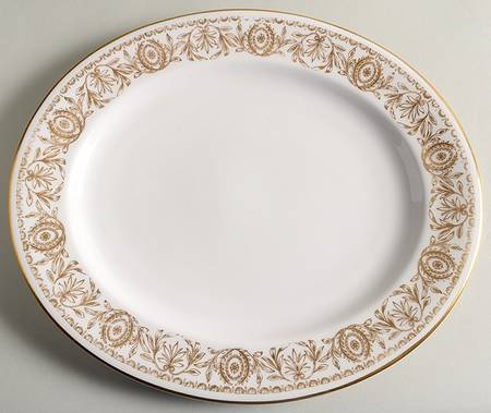 Pompadour Gold and White 13" Oval Serving Platter