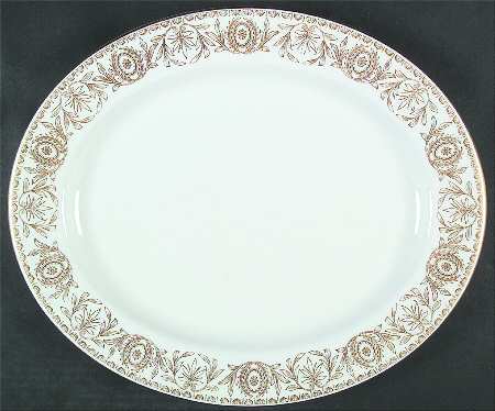 Pompadour Gold and White 15" Oval Serving Platter