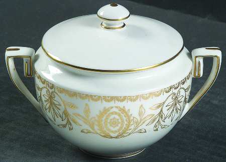 Pompadour Gold and White Sugar Bowl & Lid