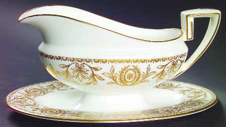 Pompadour Gold and White Gravy Boat with Attached Underplate