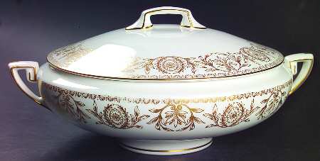 Pompadour Gold and White Round Covered Vegetable