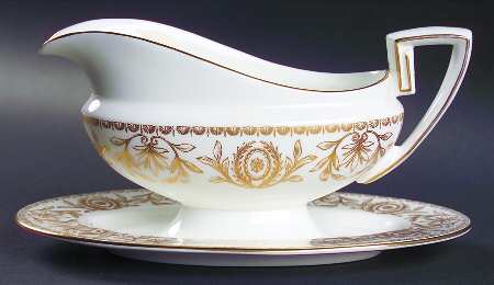 Pompadour Gold and White Gravy Boat & Underplate