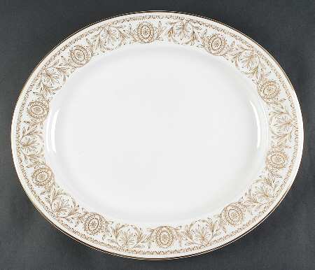 Pompadour Gold and White 17" Oval Serving Platter