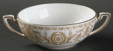 Pompadour Gold and White Flat Cream Soup Bowl